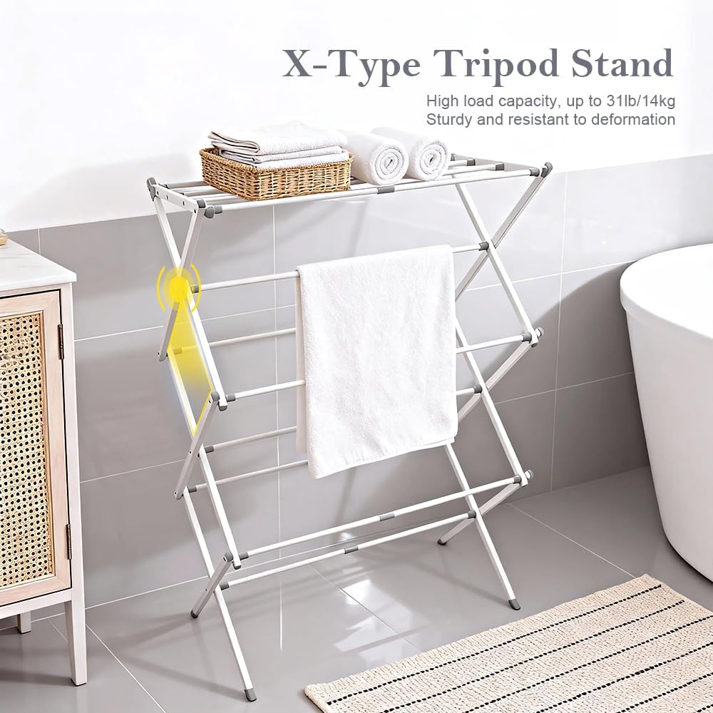 Skiennix Foldable Clothes Drying Rack - Portable Indoor Laundry Solution with 4 Hangers | 41"x29"x14", White