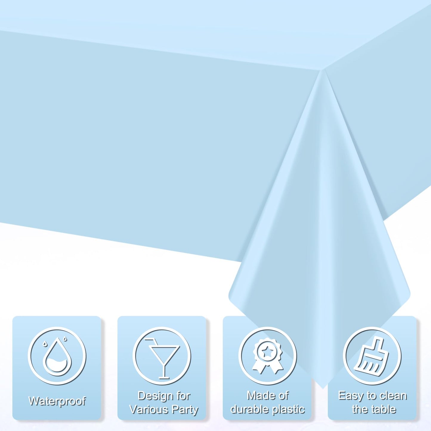 YIDAKO 12Pcs Light Blue Tablecloths,Disposable Plastic Tablecloth,Waterproof Baby Blue Rectangle Table Cover for Graduation Birthdays Weddings Anniversary Party Decorations,54 x 108 Inch