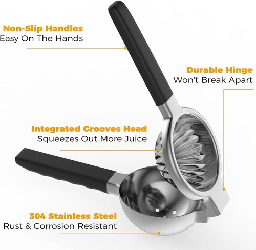 **Skiennix Stainless Steel Lemon Squeezer | Ergonomic Citrus Juicer with Silicone Handles - Large Manual Press**