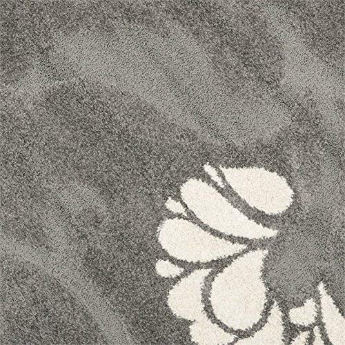 SAFAVIEH Florida Shag Collection 4' Round Grey/Beige SG459 Floral Non-Shedding Living Room Bedroom Dining Room Entryway Plush 1.2-inch Thick Area Rug