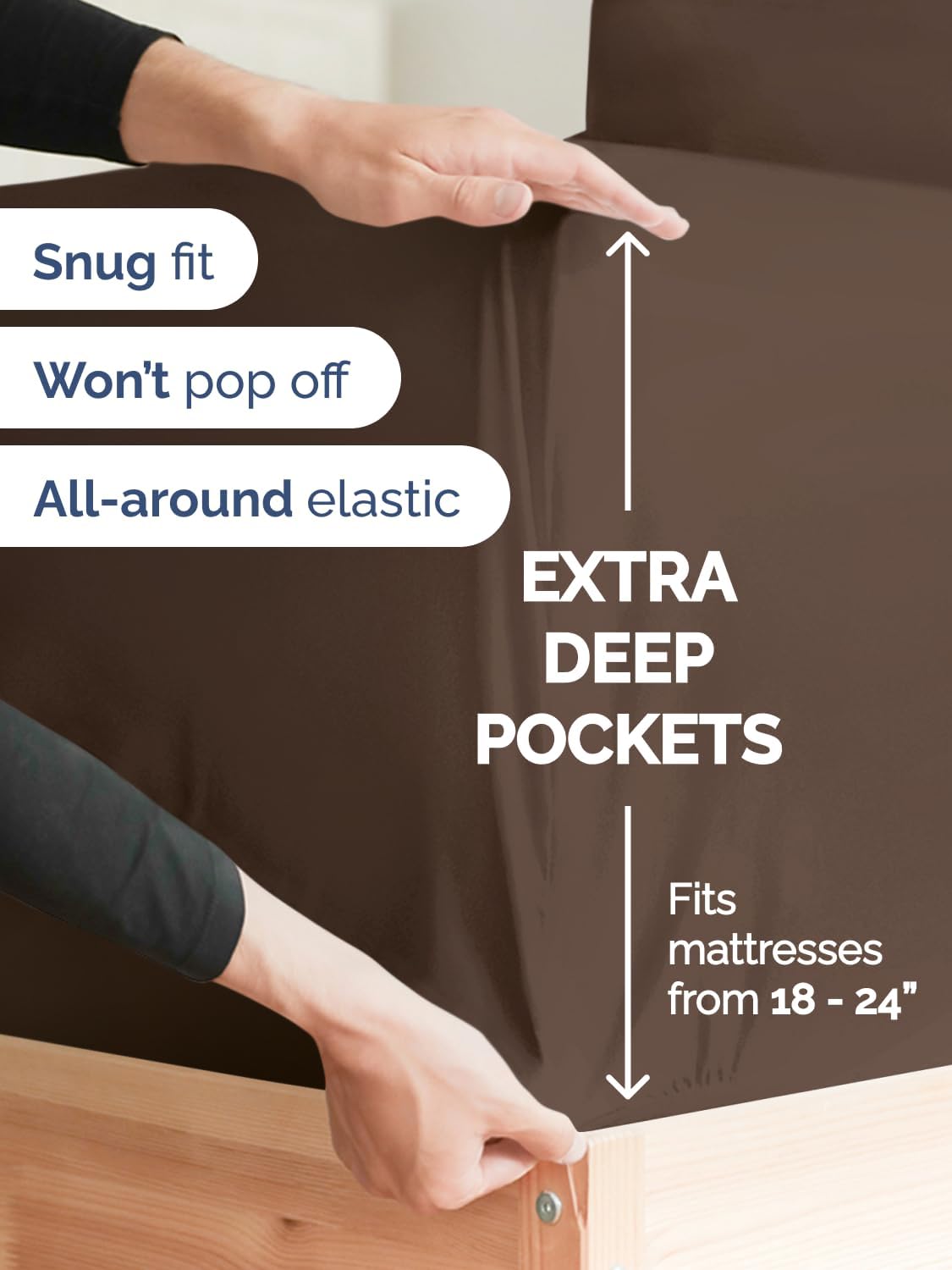 Skiennix Extra Deep Full Sheet Set - 6 Piece Cooling Bedding - Soft, Wrinkle-Free, Brown