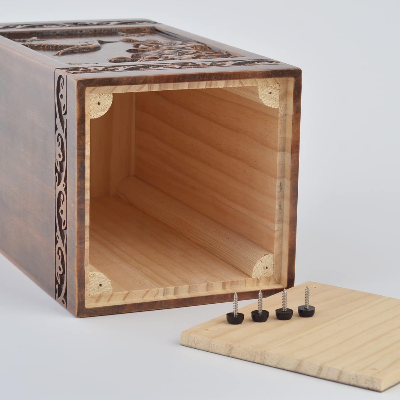 Handmade Wooden Engraved Urn for Human Ashes Adult Male Female Satin Bag Cremation urns Box (Butterfly(250lbs))