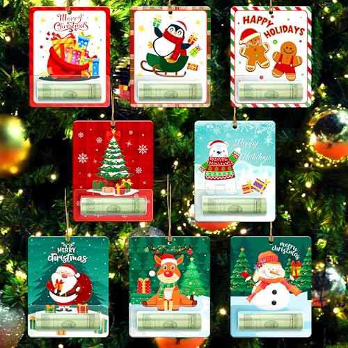 Christmas Money Holders for Cash Gift 24 Sets Cute Snowman Santa Merry Christmas Cards Money Holder Ornaments with Plastic Cover and Double Sided Tape for Hanging Christmas Tree Xmas Holiday Gifts
