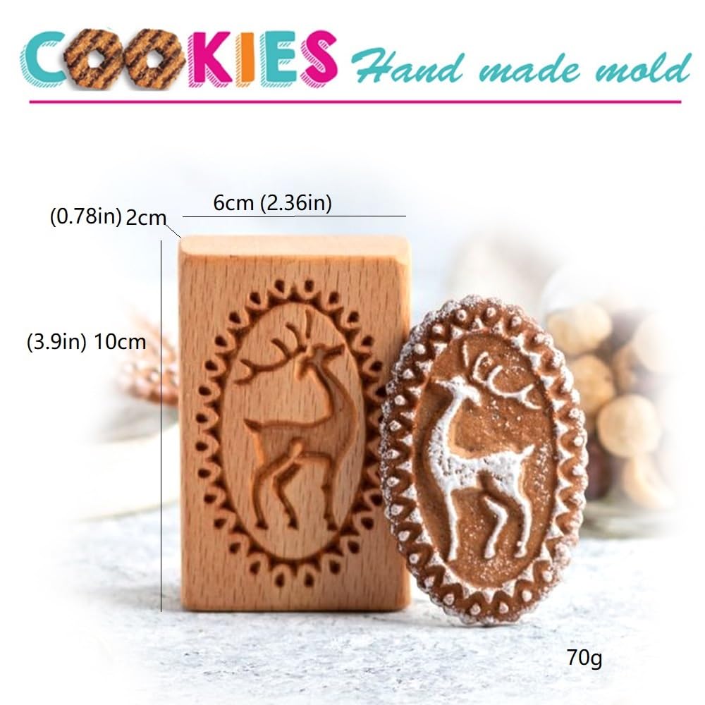 Wooden Cookie Mold Christmas Wooden Baking Mold- Santa Claus Deer Sled Shape Cake Fondant Press Stamp Embosser Cutter Cake Decor Christmas Carved Kitchen gadgets (Deer & Sled)
