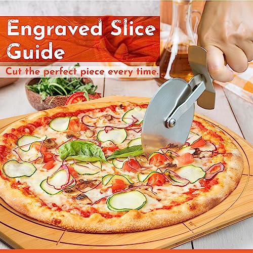 Loftern Natural 16-Inch Wooden Pizza Peel with Engraved Sizes & Serving Guide