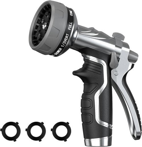 **Heavy Duty Metal Garden Hose Nozzle - 8 Adjustable Spray Patterns | High Pressure Hand Sprayer**