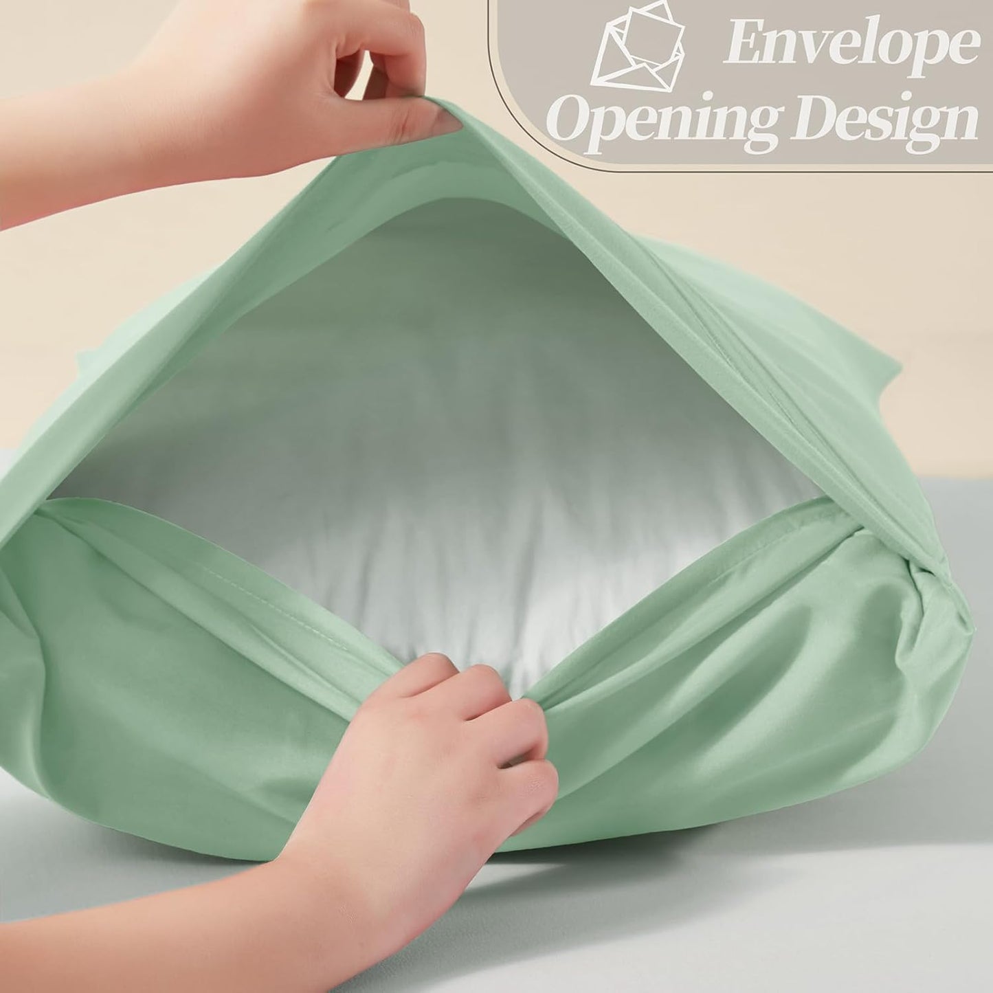Vonty Pillow Cases - Luxury 1800 Thread Count Microfiber, 20x26 Inch, Sage Green with Envelope Closure
