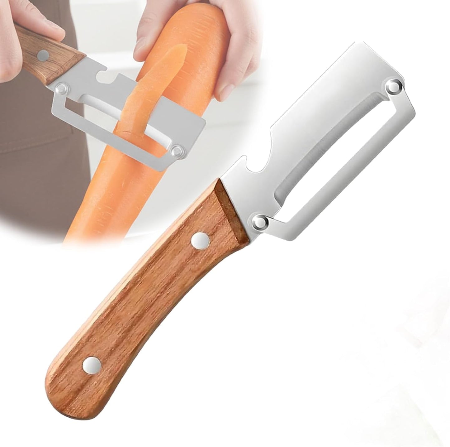 SakerPlus Vegetable Peeler - 2-in-1 Curved Stainless Steel Blade with Wooden Handle | Ideal for Kitchen Prep & Camping