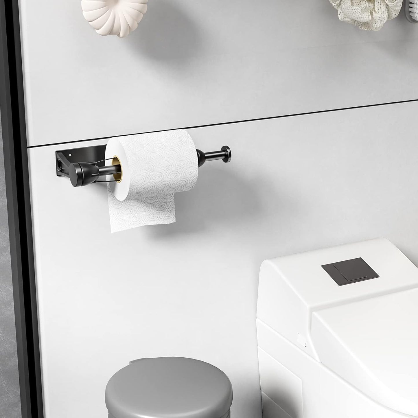 Paper Towel Holder - Under Cabinet Wall Mount by [Brand Name] | Single-Hand Operable, Self-Adhesive or Drilled, Black