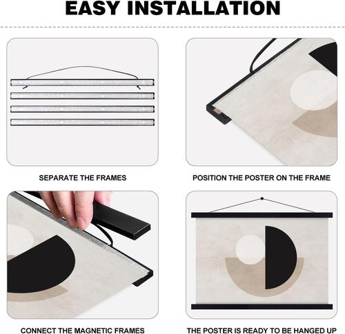 Benjia Poster Frames - 4 Pack Light Wood Magnetic Hangers for 24x36 & 24x18 Art Prints | Black