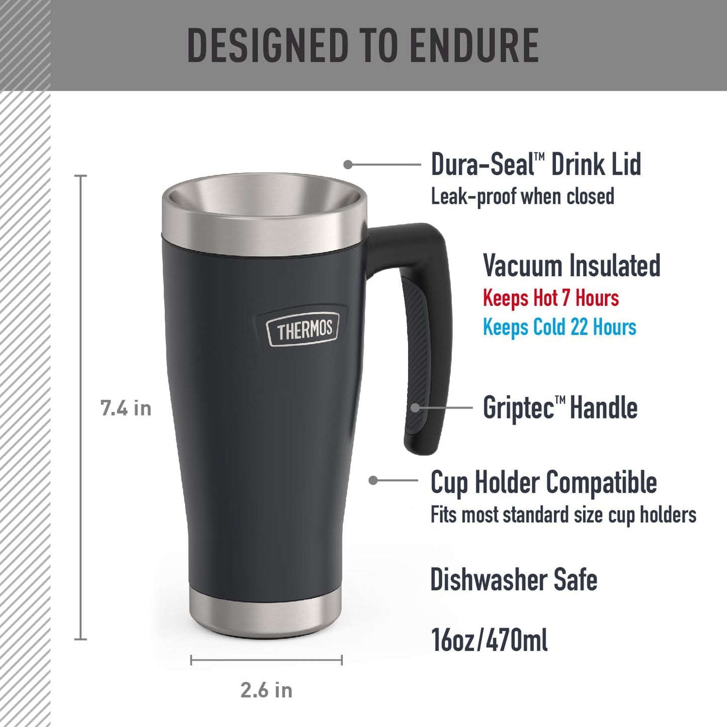 THERMOS Icon Series - Stainless Steel Mug with Granite Finish | 16 oz Capacity