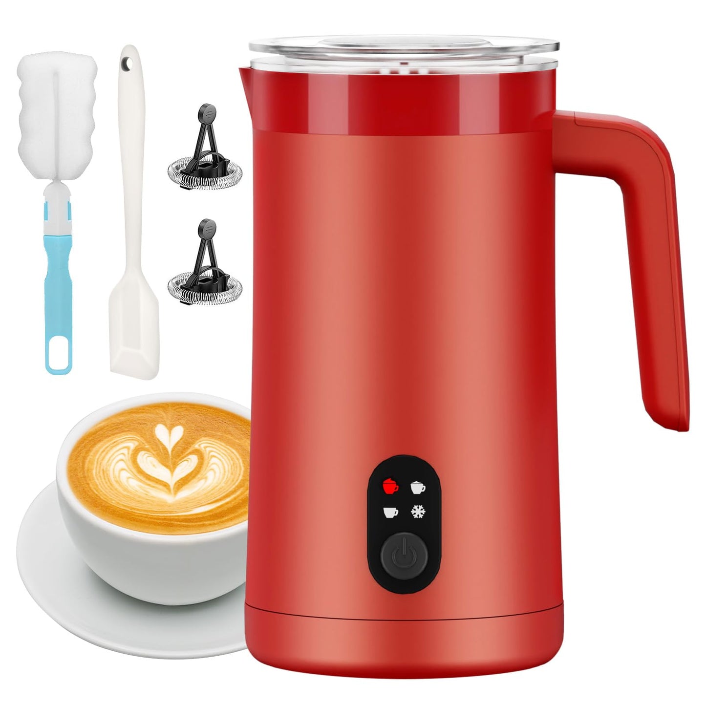 Milk Frother, 4-in-1 Electric Milk Steamer and Frother, 13.5oz/400ml Automatic Large Capacity Warm and Cold Foam Maker, Milk Warmer and Coffee Frother for Latte, Cappuccino, Macchiato(Red)