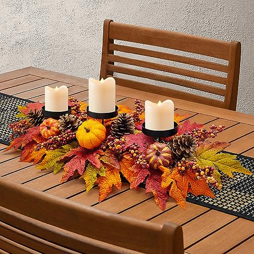 Fall Centerpiece Table Decorations with Artificial Pumpkins and Autumn Leaves - Pumpkin Variation, 27.5"