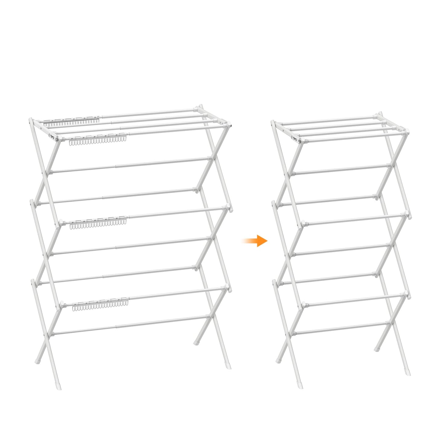 Rbitroise 3 Tier Clothes Drying Rack, Foldable Drying Rack Clothing,Indoor & Outdoor Laundry Rack for Drying Clothes,Space-Saving Design, Metal Collapsible Dryer Racks for Laundry,Pure White