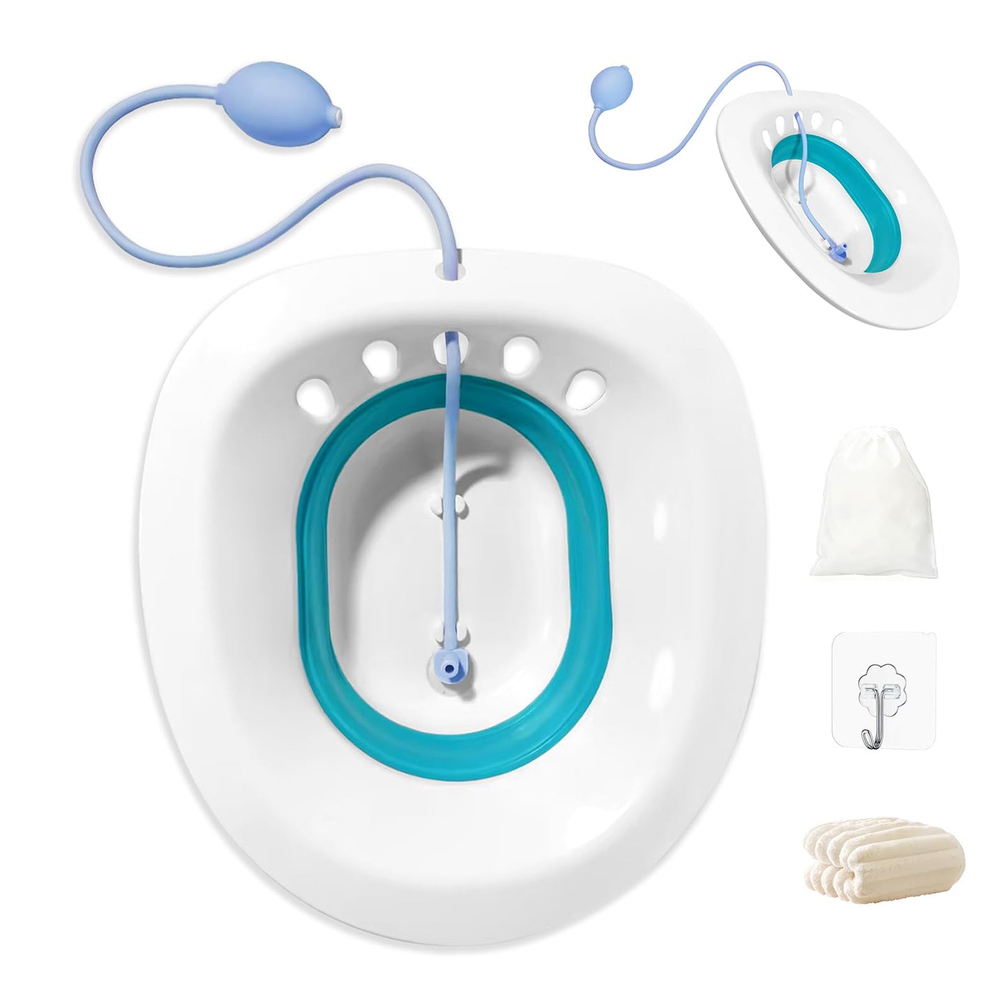 Sitz Bath, Suitable for Hemorrhoid, Postoperative Recovery, Pregnant, Sitz Bath for Toilet, Suitable for Most Toilet, New Foldable Sitz Bath with Hook/Storage Bag/Towel