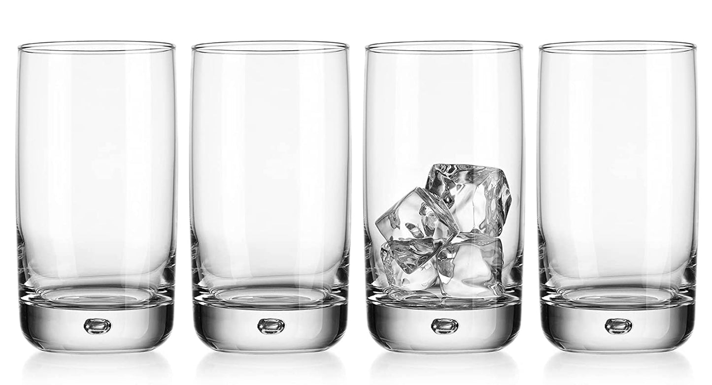 Set of 4 Highball Glasses 16 Oz Collins Cocktail Drinking Glass Cups, Bubble Base Glassware for Water, Juice, Cocktails, Beer Pint Glasses, Modern Basic Tumblers.