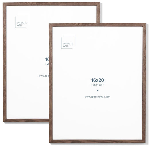 Opposite Wall - 16x20 in - Dark Solid Oak Wood Picture Frame - Lightweight, Versatile & Shatterproof - Wall Hanging Poster or Photo Frame - Wall Decor for Office, Gallery & Home - 2 Pack