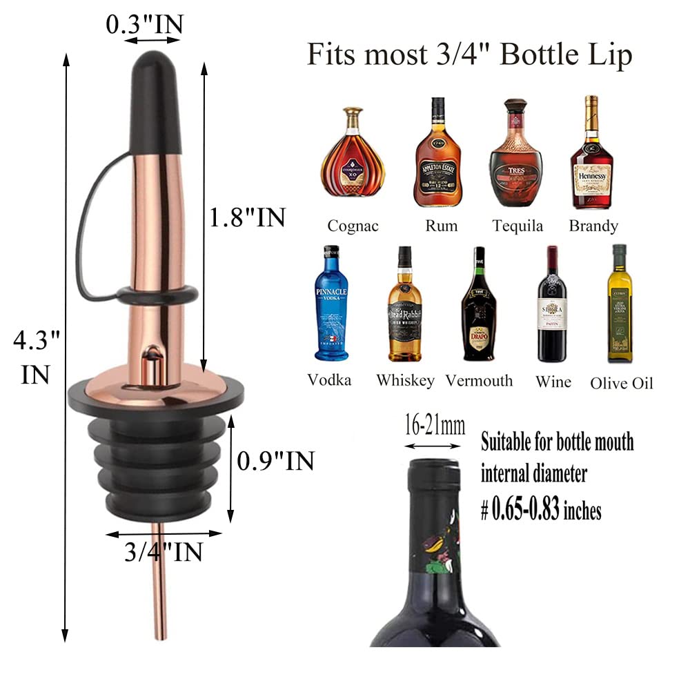 Pafusen 6 Pack Liquor Bottle Pourers, Liquor Pour Spout for Liquor Bottles, Stainless Steel Olive oil Dispenser Spout, Alcohol Pourer Dust Caps Covers Fixed, Rose Gold