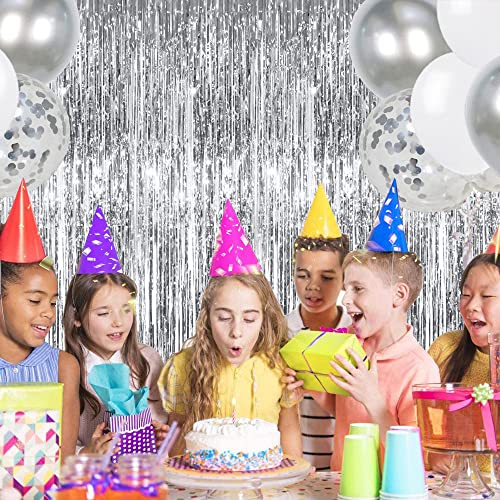 TONIFUL 3-Piece Silver Foil Tinsel Curtain Backdrop 3.28ft x 6.56ft – Photo Booth Fringe Decor