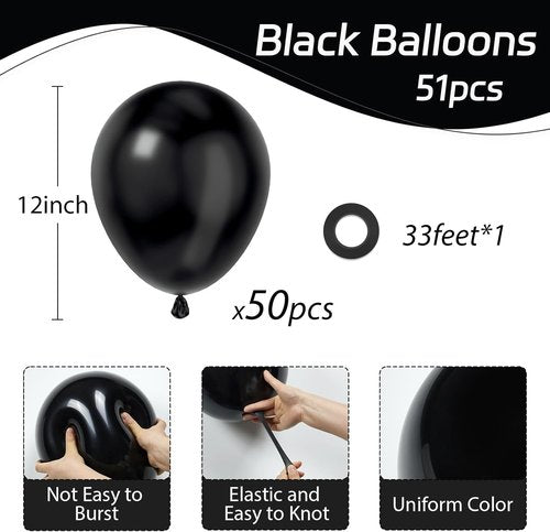 Awenztech Black Latex Balloons - 12 Inch, 50 Pack for Graduation, Halloween & Birthday Parties