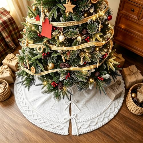 CCINEE White Christmas Tree Skirt 36 Inch Farmhouse Rustic Holiday Decor