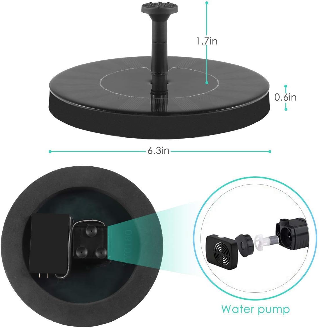Skiennix Solar Fountain Pump - Upgraded 1.5W Mini Solar Powered Water Feature for Bird Baths, Gardens & Ponds