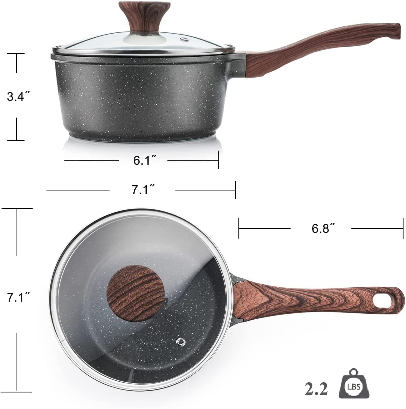 SENSARTE Nonstick Saucepan Set - Swiss Granite Coating, Induction Compatible, 2 & 2.5 QT