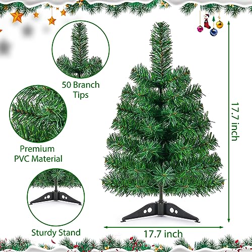 17.7Inch Artificial Christmas Tree Green Tabletop Christmas Tree with Plastic Stand Mini Xmas Pine Tree for Indoor Outdoor Holiday Home Decoration
