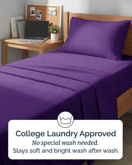 Comfy Twin XL Sheet Set by [Brand Name] - Breathable Cooling Bed Sheets | Ultra-Soft, Deep Pockets, Wrinkle-Free - Purple