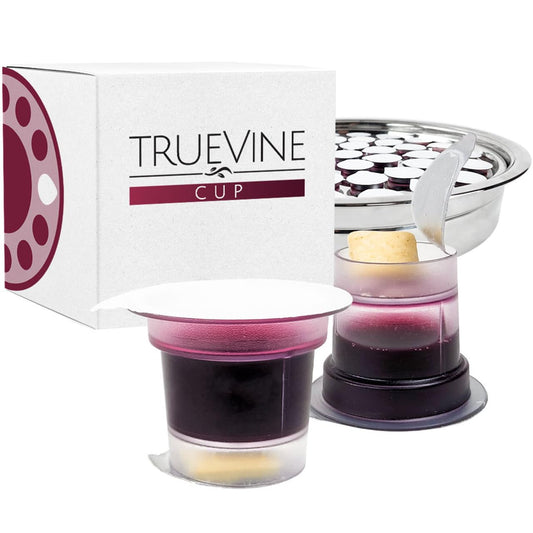 TrueVine Top & Bottom Communion Cups and Wafer Set - Prefilled Cups with Fresh Unleavened Bread & Grape Juice - Carefully Packaged & Easy to Open, Ideal First Communion Favors for Guests (100 Count)