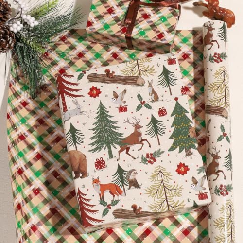 LaRibbons Forest Animals Reversible Christmas Wrapping Paper 17" x 33 ft