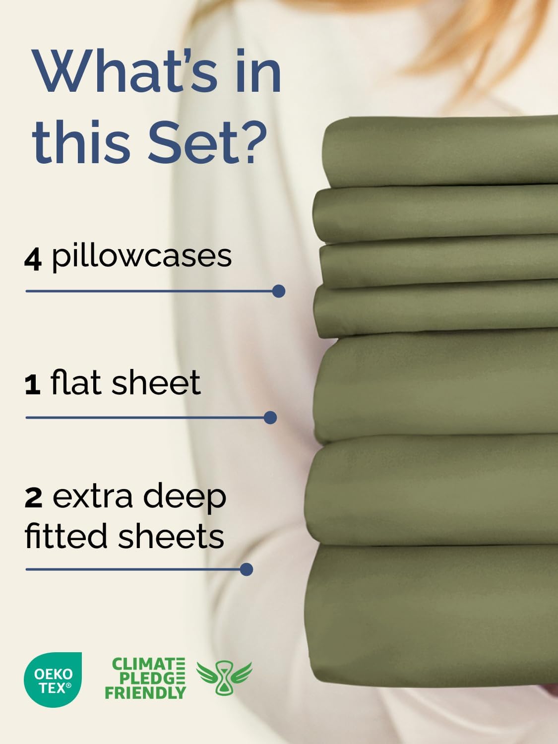 Skiennix Extra Deep Split King Sheet Set - 7 Piece Cooling Bedding - Soft, Wrinkle-Free, Sage Green
