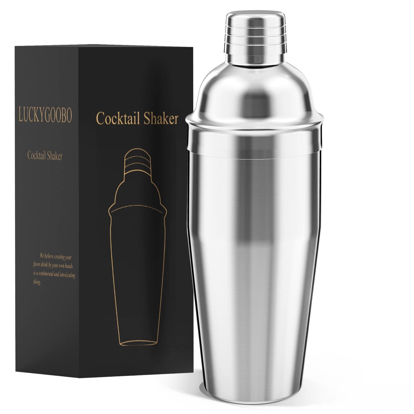 Cocktail Shaker,24 oz Martini Shaker,Food Grade Stainless Steel Martini Mixer Built-in Strainer,Drink Shaker by LUCKYGOOBO,Bartender Kit Gifts. (Black)
