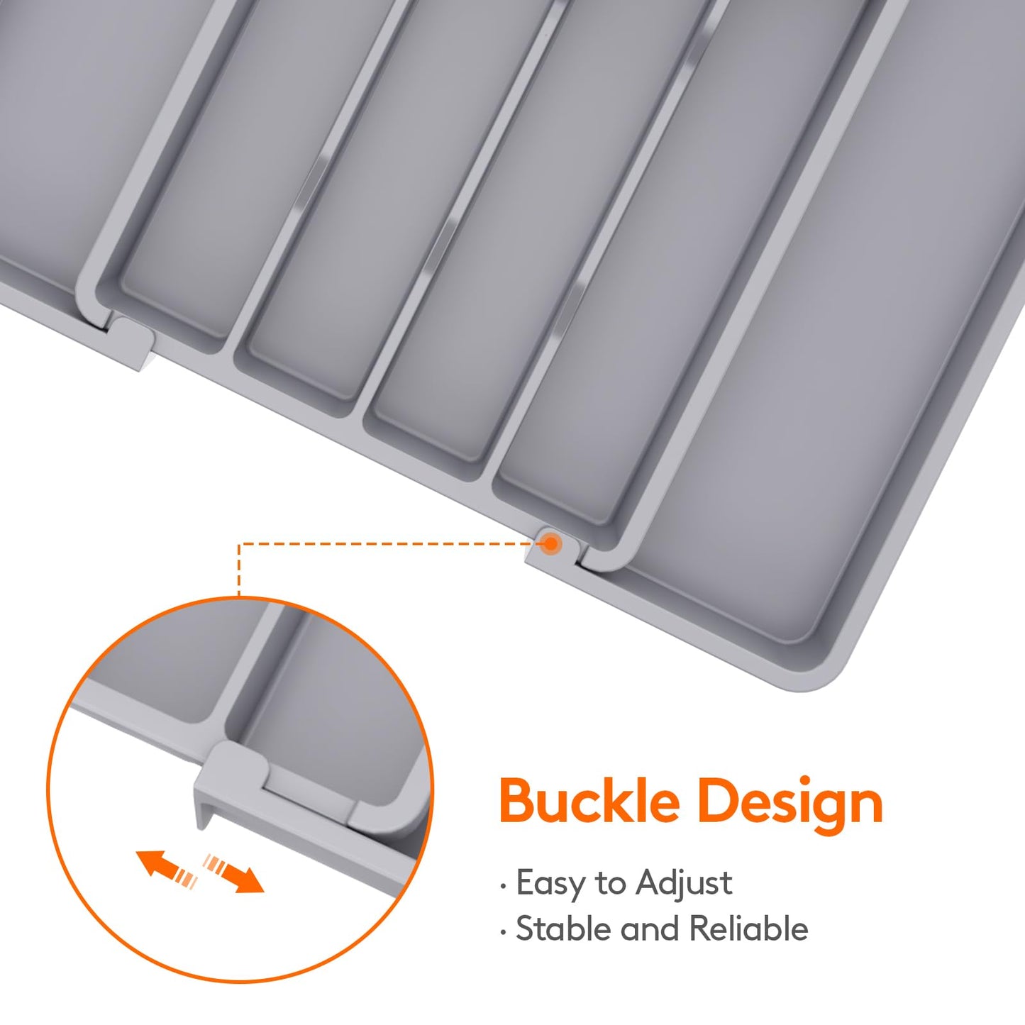 Lifewit Silverware Drawer Organizer, Expandable Utensil Tray for Kitchen, BPA Free Flatware and Cutlery Holder, Adjustable Plastic Storage for Spoons Forks Knives, 8.5-14 x 12", Gray