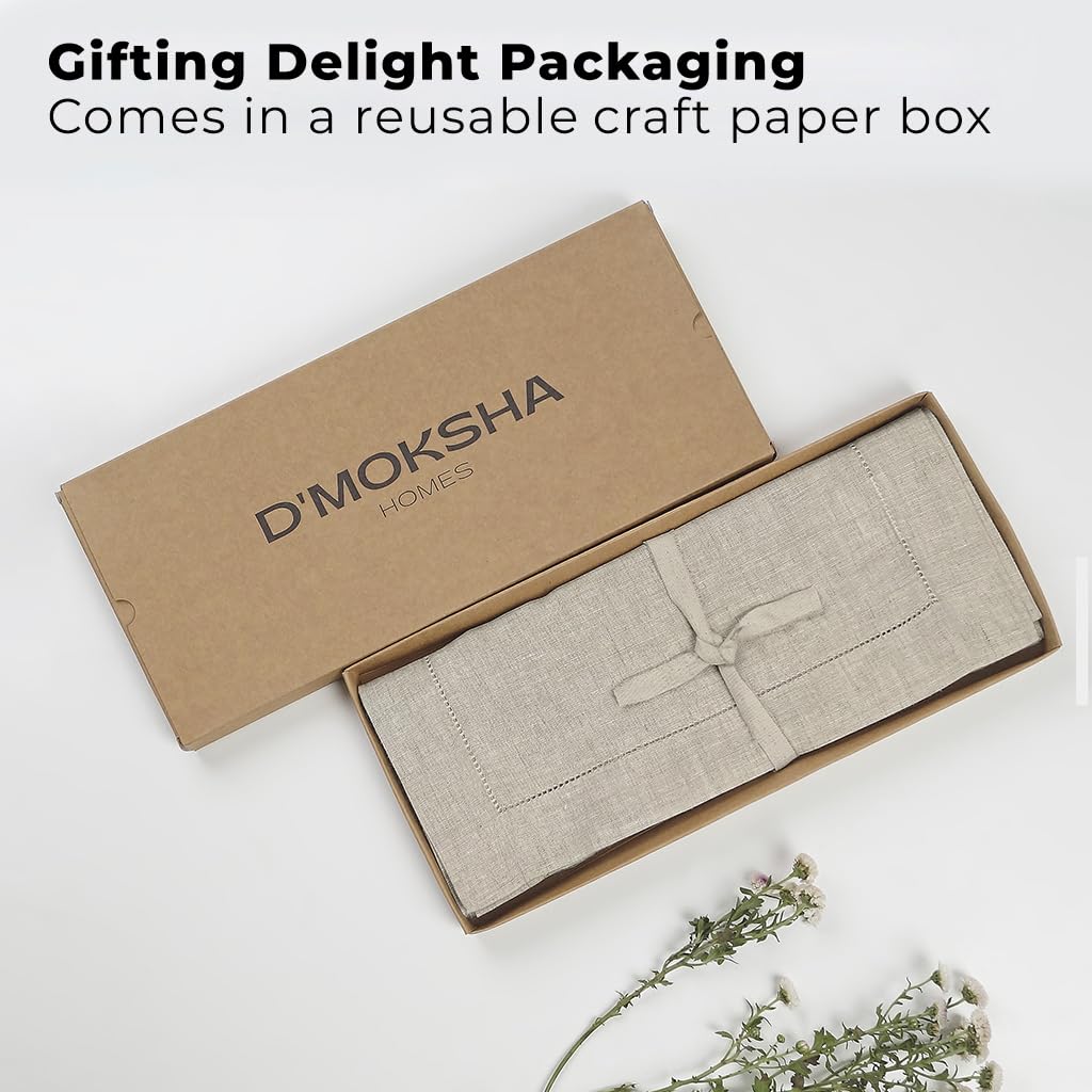 Signature Linen™ by D'Moksha Natural Table Runner 72 Inches Long, 100% Pure Linen, Hemstitch, 14 x 72 Inch Table Runner for Dresser, Dining- Mothers Day, Spring, Summer