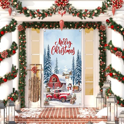 Fayoo White Snowmen Christmas Door Banner 35x70 inches with Rope - Holiday Decor