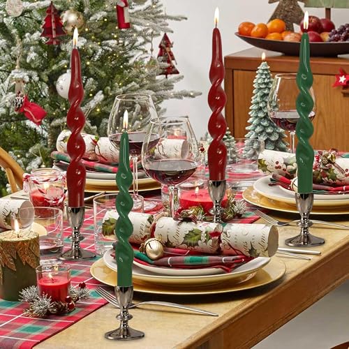 SEUCRWAX Red Green Spiral Candles - 10 Inch Christmas Candle Pack of 4