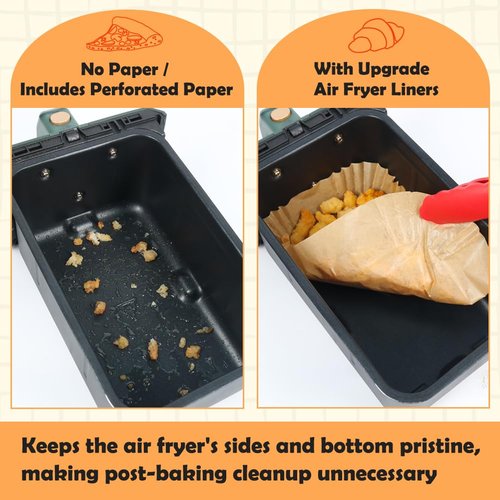 BYKITCHEN Air Fryer Disposable Paper Liners for Ninja Dual Airfryer, 100PCS Rectangle Air Fryer Parchment Paper Sheets for Ninja DZ201/DZ401/DZ550/SL401 & More, Ninja Airfryer Double Stack Accessories