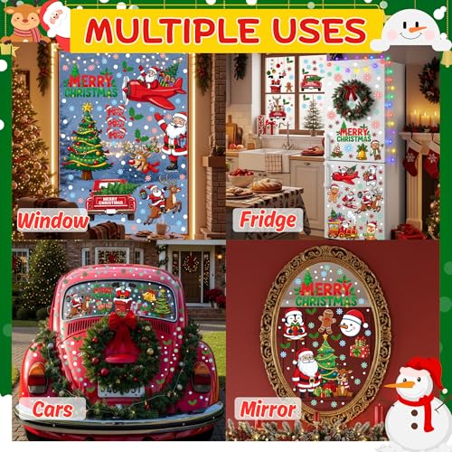 Christmas Window Clings Stickers | 350Pcs Christmas Clings Xmas Window Decals Decorations Indoor Outdoor Glass Snowflake Santa Claus Reindeer Penguin Snowman Accessories Decor Supplies