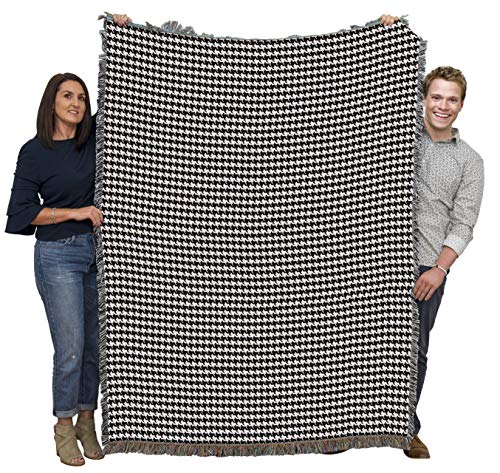 Pure Country Weavers 72x54 Houndstooth Grey Cotton Blanket - Made in USA