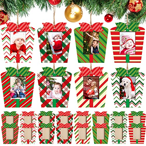 Christmas Picture Frame Ornaments Set - 16 Red & Green Holiday Photo Decorations