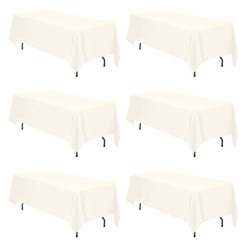 BRILLMAX 6 Pack Ivory Tablecloths 70 x 120 Inch for 6ft & 8ft Rectangle Tables - 150 GSM Polyester Fabric, Universal Fit, Water, Stain & Wrinkle Resistant Cloth Cover for Wedding Reception Banquet
