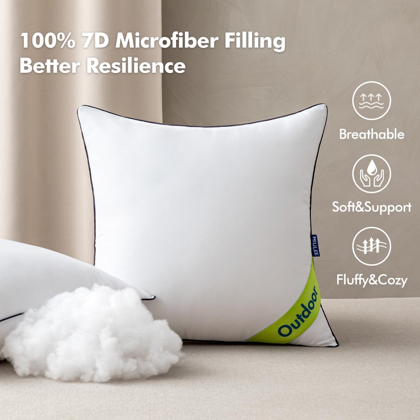 MIULEE Outdoor Pillow Inserts - Water Resistant Decorative Cushions | 18x18 Inches, Pack of 2 for Sofa & Patio
