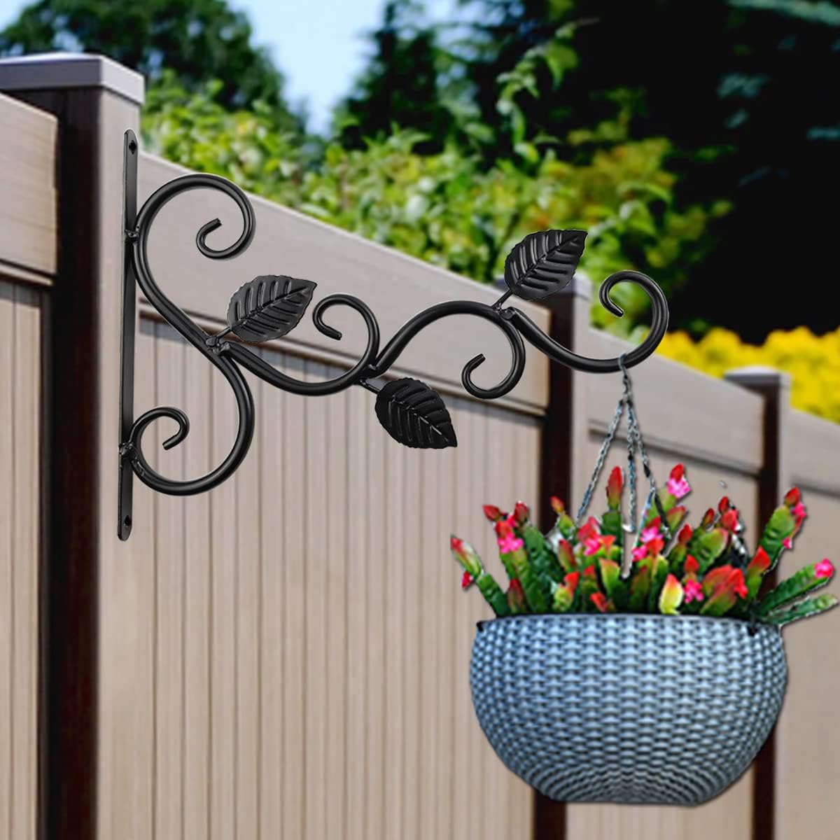 TIHOOD Wall Hook Plant Brackets - Durable Metal Iron Hangers for Outdoor Decor | Black, 2PCS