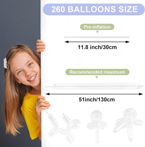 260 Premium White Long Skinny Latex Balloons by [Brand Name] - Perfect for Twisting, Weddings & Birthdays