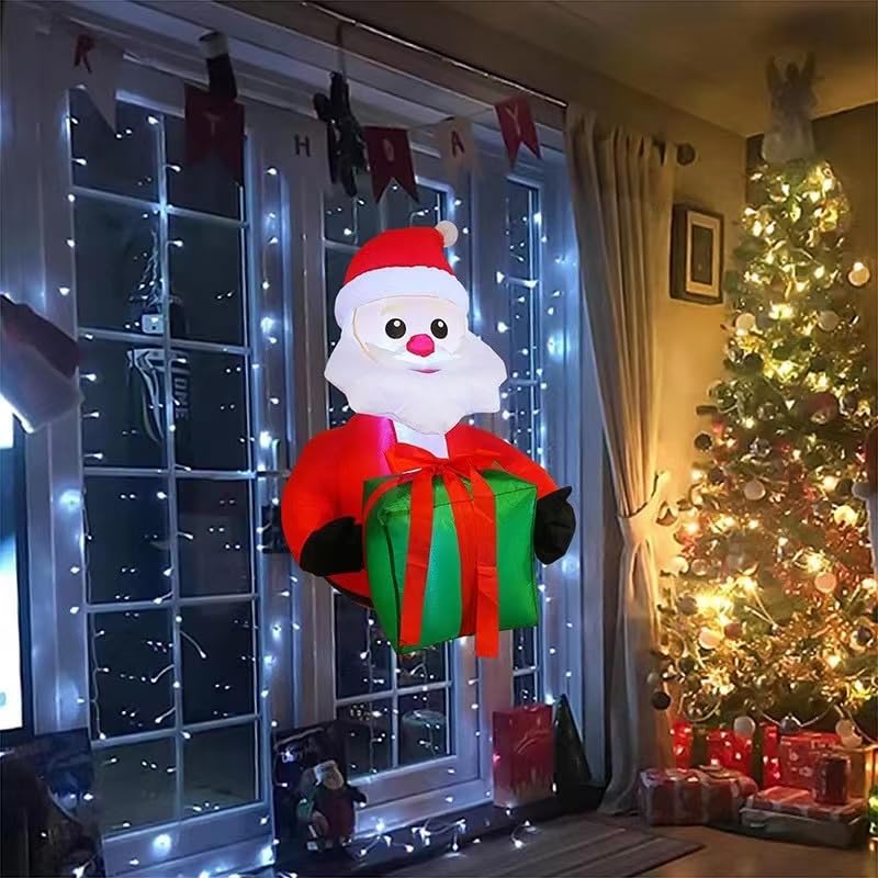 3.3FT Inflatable Santa Claus with Gift Bag Light-Up Holiday Decor for Christmas Indoor & Outdoor