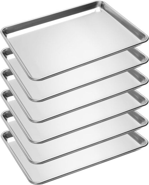 Half Size Baking Sheet Pan - Durable Aluminum Cookie Sheet | 6 Pack, Anti-Stick 18” x 13”