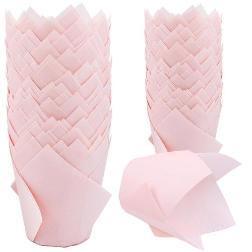150 Pieces Tulip Cupcake Muffin Liners Paper Baking Cups Greaseproof Cupcake Wrappers for Birthday Wedding Party Baby Showers Catering Restaurants(Pink)