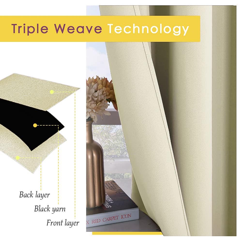 NICETOWN Room Darkening Draperies Window Curtain Panels, Thermal Insulated Grommet Room Darkening Curtains for Bedroom (Beige, 2 Panels, W70 x L108 -inch)