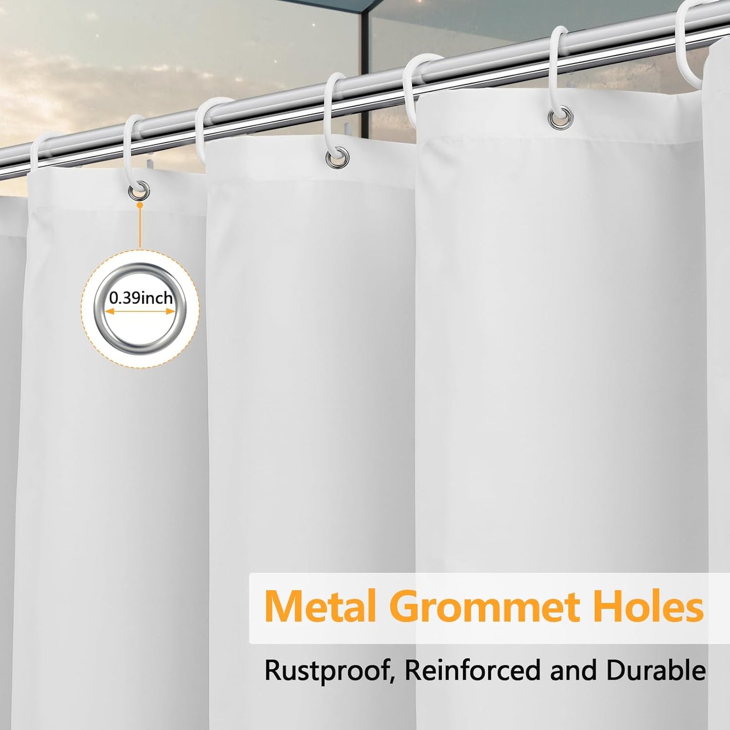 Seenus Waterproof Shower Curtain Liner - Odorless Hotel Quality, 72 x 72 Inch, Washable White with 3 Extra-Large Magnets